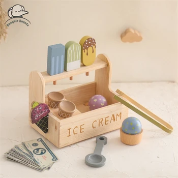 Madeira de sorvete de Brinquedos Brincar de faz de conta Simulação Montessori Cone de sorvete de Alimentos da Cozinha Brinquedos de Educação Pré-escolar para as Crianças Presentes
