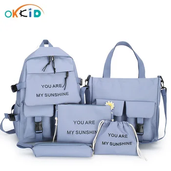 5pcs/conjunto de meninas mochila escolar definir aluno bookbag alta sacos de escola para os adolescentes bolsa barato mochila para a escola