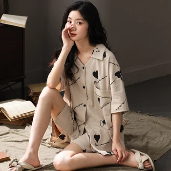 Nova Chegada de Mulheres Pijama Para Dormir Polyster Pijamas Feminino Impressão de Homewear Lazer Pijamas Casual, roupa de Dormir Conjuntos de 2023