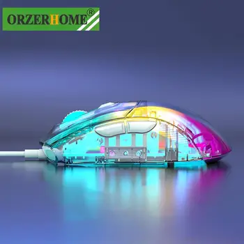 ORZERHOME Transparente RGB Mouse com Fio 7 tecla de Programação de Macro 12800 DPI Jogos Ratos com Retroiluminação LED Portátil Mouse Gamer para Laptop