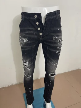 2023 Novo D2 Jeans moda para homens, de cor clara e ligeiramente elásticos, simples e versátil, moderno, pintura vintage slim fittin