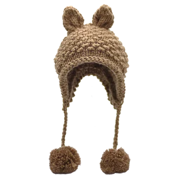 Foliumphotiniae Malha quebra cabeça Chapéu Bonito Orelhas de Gato Cinta de Fios de Lã Bola Quente de Inverno Mulheres