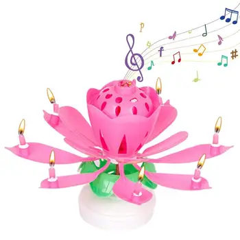Lotus Vela De Rotação De Aniversário Da Vela Do Bolo De Cupcake Celebração Do Feriado De Suprimentos Nascimento Elétrica Flor Da Vela Com O Canto Decoração