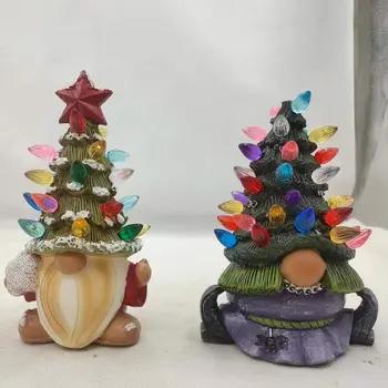 Halloween Natal Desktop Decoração Iluminada Árvore de LED Enfeite de Papai Noel em Miniatura de Árvore de Natal Roxo Gnome Brilhante Decoração