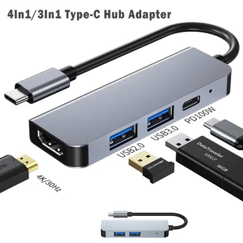 3in1 4in1 USB C Para HDMI compatível com o Adaptador Multiporta Tipo-C Hub 3/4 de Saída Porta USB 3.0 Porta de Carregamento de 100W para MacBook Huawei