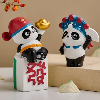 Criativo Nórdicos Resina Lucky Panda Estátua Escultura Casa Moderna Decoração De Acessórios Sala De Estar Miniatura Kawaii Secretária De Artesanato