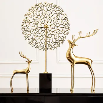 Estilo Chinês Cervo Dourado Escultura De Metal Estátua De Casa Moderna Decoração De Sala, Decoração De Ambiente De Trabalho Do Office Acessórios Presentes
