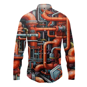 Novos Homens de Camisa de mangas compridas Elemento de Costura Impressos em 3D Camisa dos Homens do Estilo Casual Camisa dos Homens Tendência da Moda Camisa dos Homens