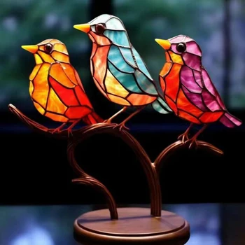 Vitrais Aves no Ramo de Trabalho Ornamentos,Dupla Face Multicolor Estilo de Aves, Cores, Enfeites,C