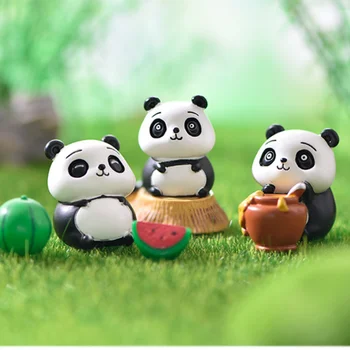 Cartoon Resina Panda Ornamento Kawaii Comer Bambu Panda DIY Miniaturas de Fada Decoração de Jardim Acessórios Bonitos Figuras de Animais