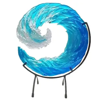 Onda Do Mar Fundido Escultura De Vidro De Acrílico Azul Do Mar Onda Escultura De Vidro Fundido Bater Oceano Azul Onda Arte Painel Com Suporte Para Casa