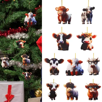 Novo 10Pcs Vaca Carro Pingentes Bonito dos desenhos animados de Suspensão Casa de Decoração de Árvore de Acrílico Vaca Pingentes Decorativos Enfeite de Árvore de Natal