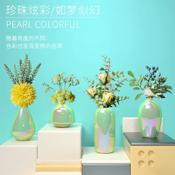 Luz moderna de luxo ins vaso de cerâmica de mesa de jantar sala de estar arranjo de flores secas flor decoração floral casa e decoração