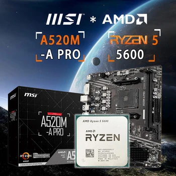 Novo AMD Ryzen 5 5600 R5 5600 CPU+MSI A520M-UM PRO Micro ATX AMD A520 DDR4 M. 2 USB3.2 STAT 3.0 SSD 64G Soquete AM4 placa-Mãe