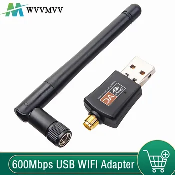 WvvMvv de Banda Dupla 600Mbps de WIFI USB Adaptador de 2.4 GHz, 5 ghz WiFi Com Antena Mini PC Computador com Placa de Rede do Receptor Para o PC Portátil