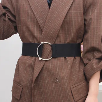Anel de Metal Cintos para Mulheres Simples Cintura Elástica Senhoras Banda Redonda Fivela de Decoração Casaco, Camisola de Moda de Vestido de Preto da Cintura