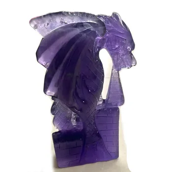 mão esculpida 16cm natural da fluorite grande dragão castelo escultura artesanato para a decoração home