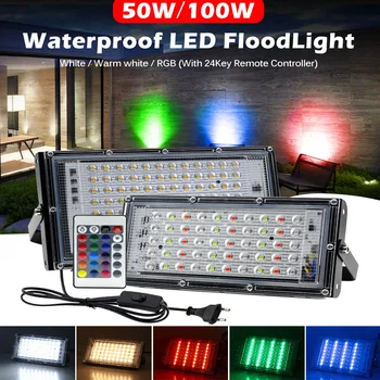 RGB Floodlight 50W, 100W AC220V Com Plug UE de Luz Branco Quente Lâmpada LED Refletor IP65 Waterproof a Luz de Inundação