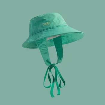 O coreano Verde, Ameixa Vermelha Branca Protetor solar Chapéu de Balde com a corda Mulheres de secagem Rápida Fino Chapéu de Balde de Verão Beirais UV do Sol Bacia do Chapéu
