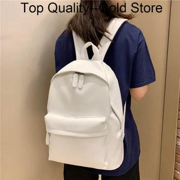mulheres mochila de couro preto cor sólida PU saco de estilo de colégio aluno mochila feminina simples sacos de ombro 2024
