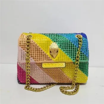 Reino UNIDO Design de Luxo arco-íris de Camurça Mulheres Bolsa de Articulação de Colorido Cruz Corpo Saco de Retalhos de Pedra Bolsa Águia de Cabeça de Diamante Sacos