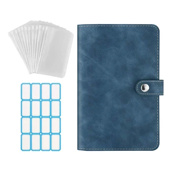 6 Anel Caderno Fichário capa de Couro PU de Fichário Azul Com Plástico transparente A6 Fichário Envelope Saco Azul