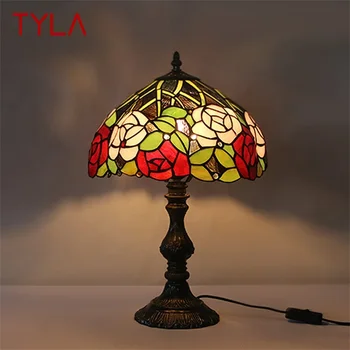 TYLA Tiffany Lâmpada da Tabela do DIODO emissor de Creative Rosa Flor Mesa de Vidro Luz de Moda, Decoração Para Casa, Sala, Quarto-de-Cabeceira