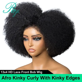 Afro Kinky Curly 13x4Lace Frente Peruca 250% Preplucked mongol 13x6 de Lace Frontal de Cabelo Humano Perucas Para as Mulheres Glueless Peruca Remy do Cabelo de