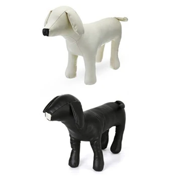 2Pcs de Couro de Cão Manequins Posição de Pé de Cão Modelos de Brinquedos do Animal de Estimação de exposição da Loja Manequim S - Branco & Preto