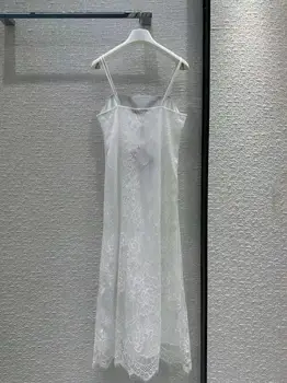 2023 novo suspensórios sexy strapless cintura fina temperamento slim sem mangas suspender vestido branco vestido de renda