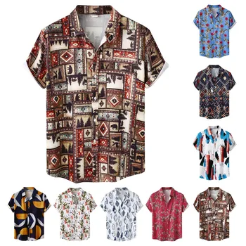 Vintage Étnicos Shirts Para Os Homens 2023 Verão Casual Camisa Havaiana Casual Estampa Floral Design De Manga Curta Praia Camisa Blusas