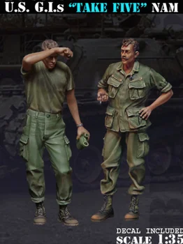 1/35 Resina Soldado Modelo Figura Kit Guerra Do Vietnã Nos Tanques Do Exército Soldado 2 Pessoas Em Miniatura Gk Estátua Solto Sem Pintura 2382