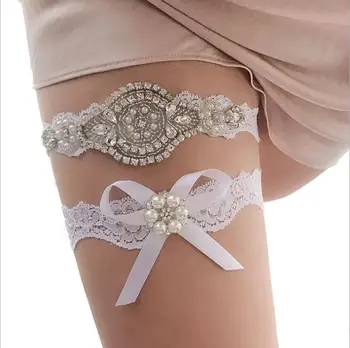 2019 Noiva cinta-Liga Conjunto com a Rosa de Cristal Applique Lace white Forte Trecho Plus Size para a Noiva Lembrança de Presentes