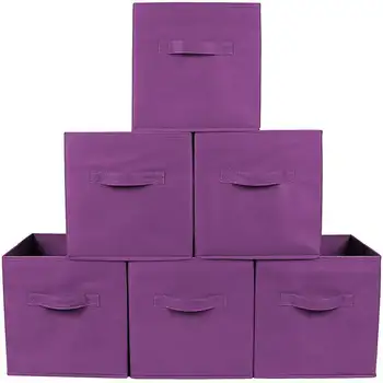 Tecido De Armazenamento Cubos De Tecido Não-Tecido | Roxo Cubo Recipientes De Armazenamento | Prateleira Cestas| Roxo Tecido Cubos | 6 Pack