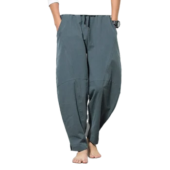 Chinês casual calças da moda masculina imitação calças de linho de verão cortada calças soltas tamanho Harun calças de rabanete Japonês calças