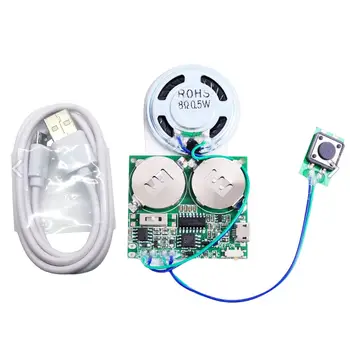 De gravação de Som Botão do Módulo de Controle do Chip de Som 8M Micro USB MP3 Voz Player Programável Placa com alto-Falante para DIY