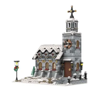 MOC Aldeia de Inverno Igreja de blocos de Construção de Kit de Rua da Cidade de Neve Casa Modular Arquitectura em Tijolo Modelo de Brinquedo para Crianças de Presente de Natal