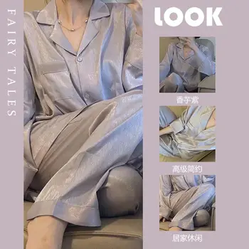 M2 de Pijamas para Mulheres de Alto Grau de Primavera e Outono, Verão Casaquinho de Seda Artificial de Luz de Luxo Ins Estilo de Hong Kong Estilo Ocidental S