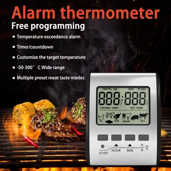 CHURRASCO Termômetro Digital de Cozinha Termômetro Com Sonda de Sensor Temporizador de Retroiluminação Grill Termômetro de Forno Com alertas Inteligentes