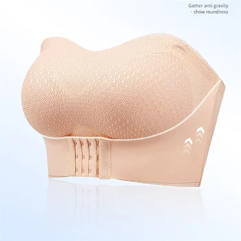 Sexy Push-Up Bra Fechamento Frontal Decote sem Cueca para Mulheres Plus Size Invisível Brassiere sem Fio Respirável Feminino Lingerie