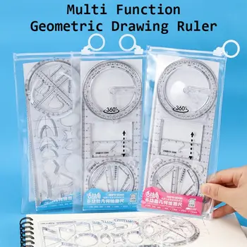 Plástico Transparente Rotary Multi-funções Geométricas, de Desenho, Régua, Transferidor de Aprendizagem de Medição de Ferramenta Criativa Papelaria