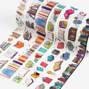 NOVO 1PC 10M Decorativos, Livros da Biblioteca Washi Tape Definido para o Planejador de Scrapbooking Adesiva Fita Adesiva de Papelaria material Escolar