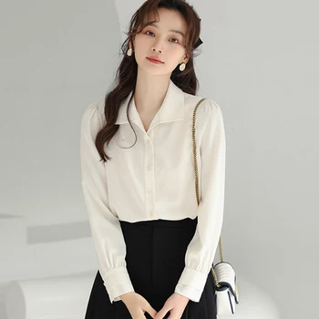 Camisa branca de Mulheres 2023 Outono Novas Mulheres Tops Soltos manga Longa Blusa Chique Mulheres Camisas de Chiffon coreano Moda de Roupas de Mulheres