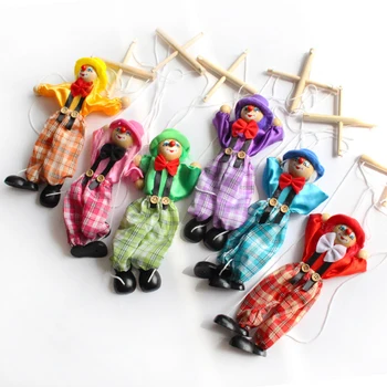 Engraçado Colorido Puxar Cadeia Fantoche De Palhaço Marionete De Madeira Artesanato Brinquedo Atividade Conjunta Boneca Crianças Presentes Das Crianças