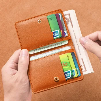 Cor sólida PU de Couro Pequena Carteira para as Mulheres, Curta e Simples das Mulheres Bolsa com Botões Ultra Fina do Cartão de Crédito Bag, Bolsa da Moeda