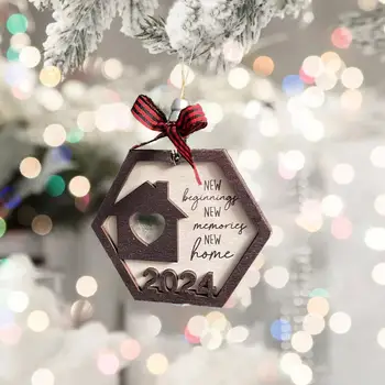 De madeira, Enfeites de Natal Encantador Artesanato de Madeira de Ano Novo Decorações Celebrar 2024 com Reutilizável Bowknot Pingentes para Uma festa de