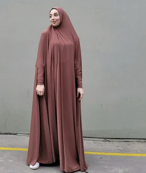 O Ramadã Jilbab Uma Peça Oração Vestuário Muçulmano Vestido De Mulher Com Capuz Abaya Dubai Cobertura Completa Khimar Niqab Islâmico Modesto Manto