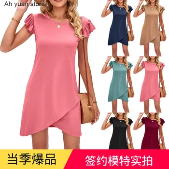 Ah yuan Mulheres 2023 Verão Novo Vôo Mangas Cruz Ajuste Vestido