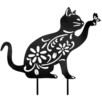 Metal Silhueta de Gato Participações de Black Oco Gato Sinal de Estacas à prova de Intempéries ao ar livre de Gato Animal Estátua do Jardim Decorativo Estacas para
