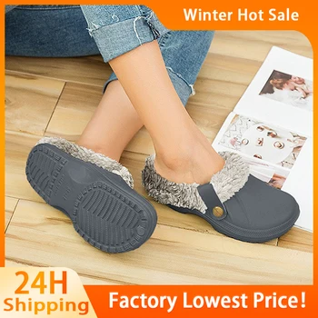 Inverno Quente Mulheres Chinelos Homens De Pele Slides Impermeável Forro Peludo Antiderrapante Pisou Sapatos De Algodão Interior De Casa, Calçados Para Casal